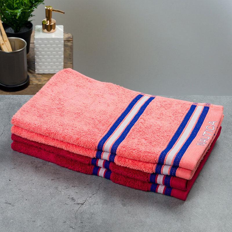 Nautica Dove Dual Down Cotton Hand Towel (Coral & Burgundy) - Set Of Four media 4
