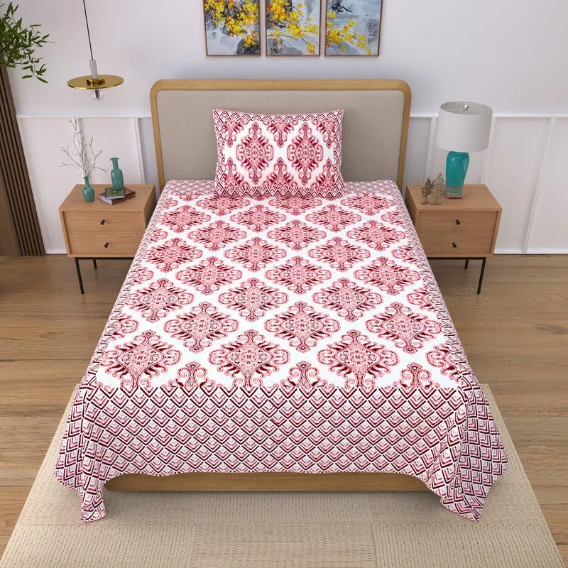Restora Ethnic Cotton Bedsheet (Pink & White) - 240 TC media 1