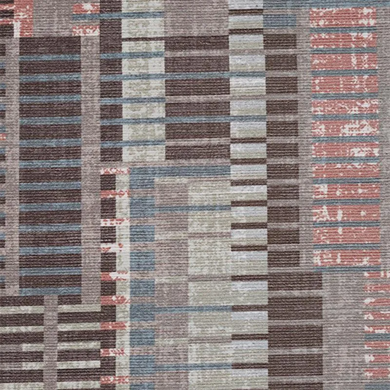 Detailed close-up of the abstract pattern in brown, blue and pink