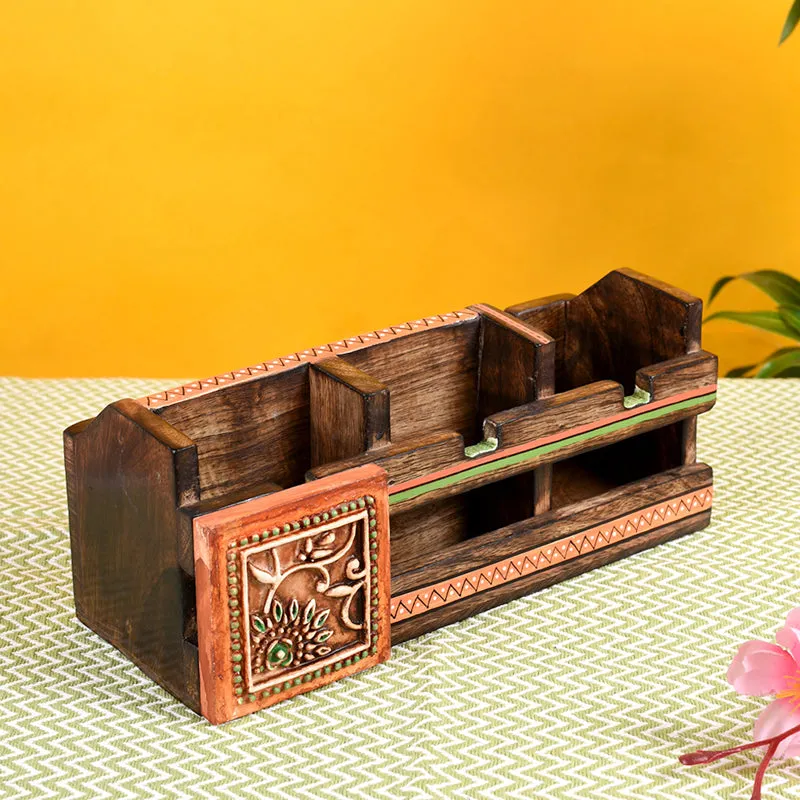 Miya Handcrafted Wooden Desk Organiser media 1