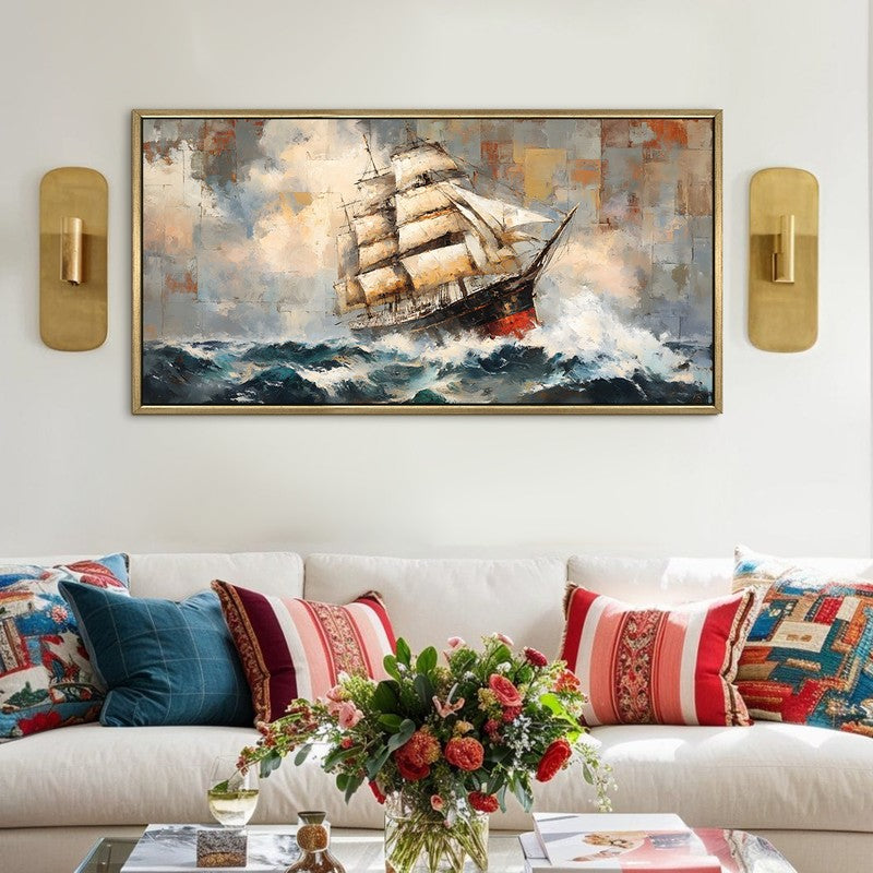 Rolling Waves Canvas Wall Painting With Frame