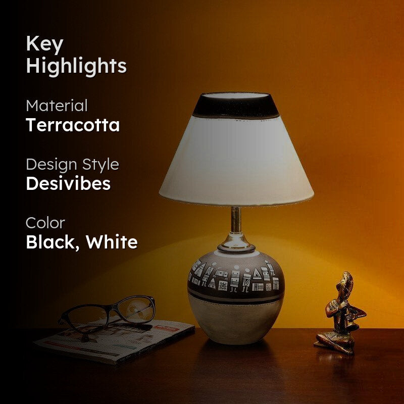 Rishit Terracotta Table Lamp - Black,White media 2