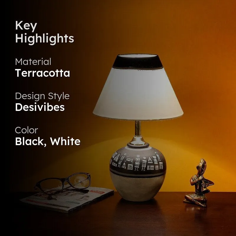 Rishit Terracotta Table Lamp - Black,White media 2