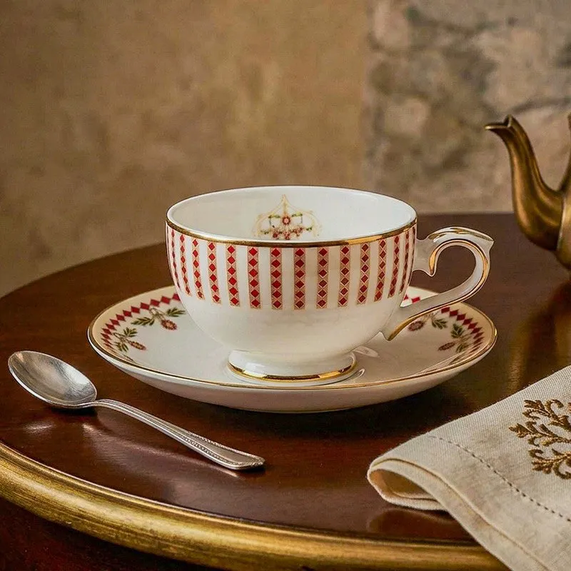 Gilded 24k Gold Brushed Porcelain Tea Cup & Saucer (280 mL) - Set of Six media 3