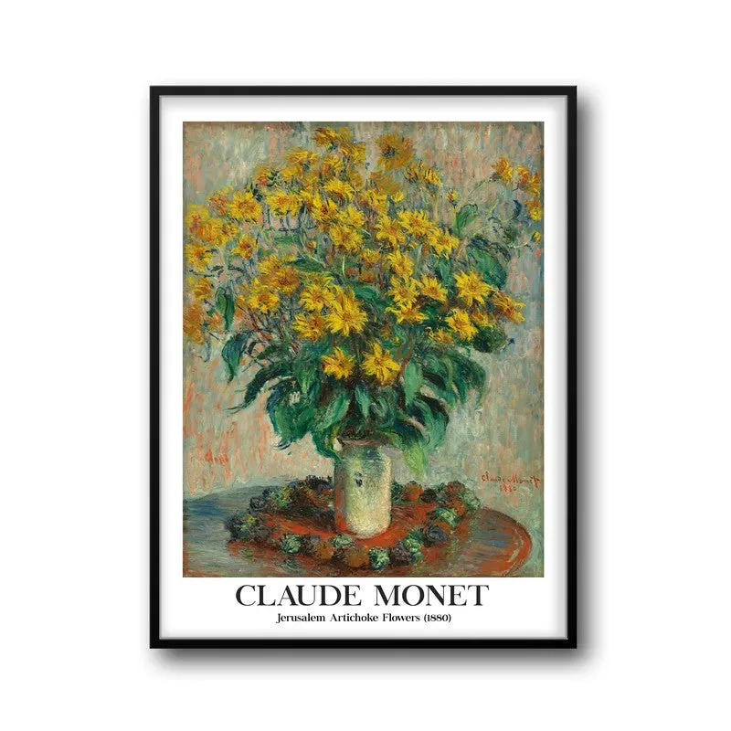 Jerusalem Artichoke Flowers Archival Canvas Wall Painting - Black Frame media 5