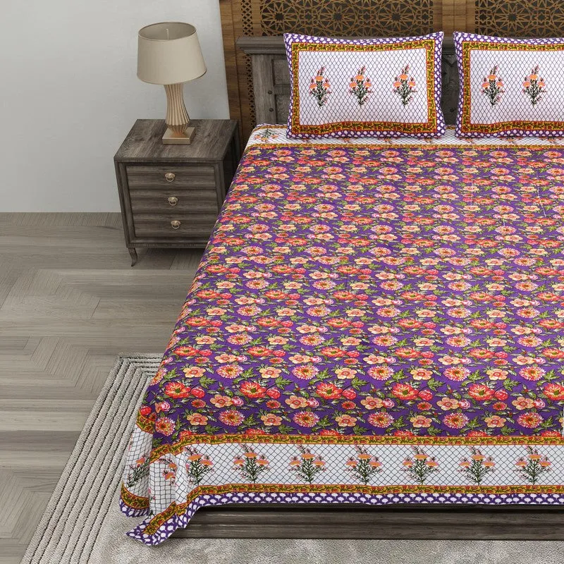 Bloomus Cotton Bedsheet (Purple,White) - 240 TC media 3