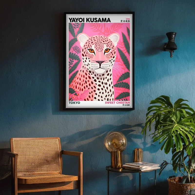 Sweet Cheetah Inspired by Yayoi Kusama Archival Canvas Wall Art - Black Frame media 4