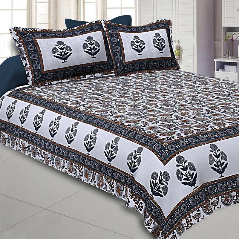 Pari Ethnic Cotton Bedsheet (Grey) - 180 TC media 1