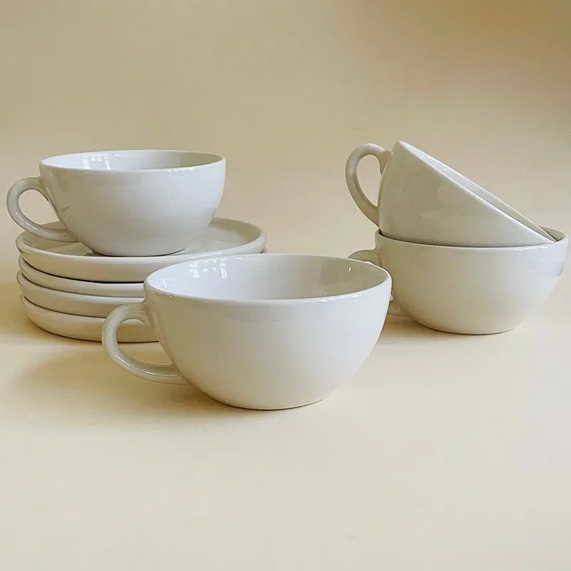 Blush & Brew Ceramic Cup & Saucer (White/320 mL Each) - Set of Four media 1