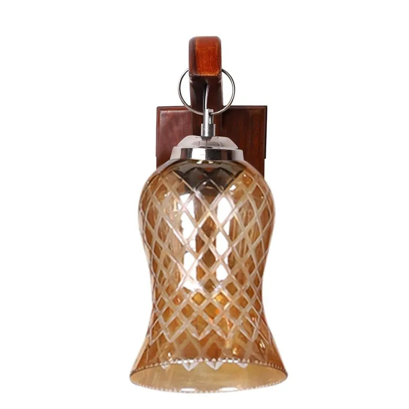 Honey Glow Panel Walnut-Amber Glass Wall Lamp media 6