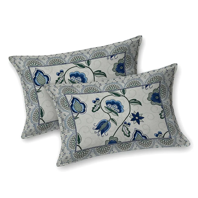 Aishaani Ethnic Cotton Bedsheet (Grey,Blue) - 180 TC media 7