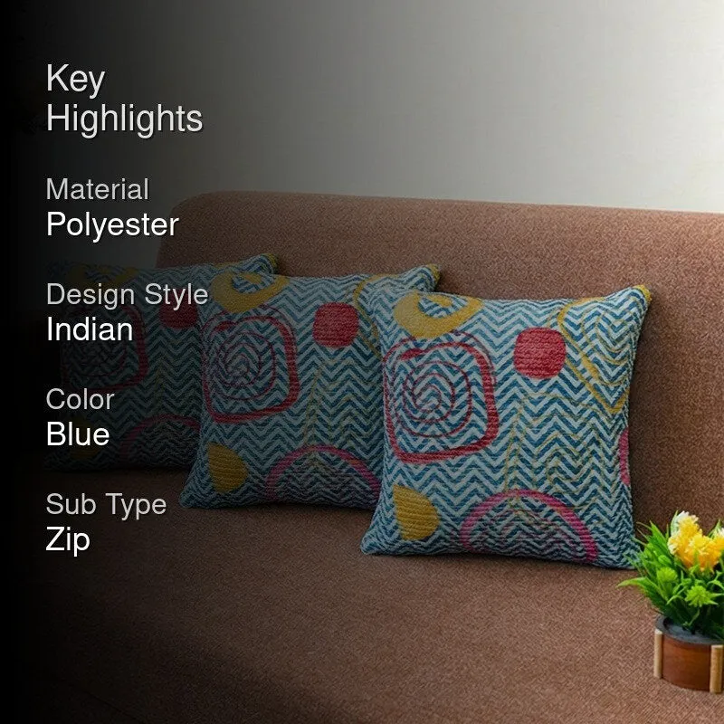 BlossomTrail Cushion Cover (Blue) - Set Of Three media 2