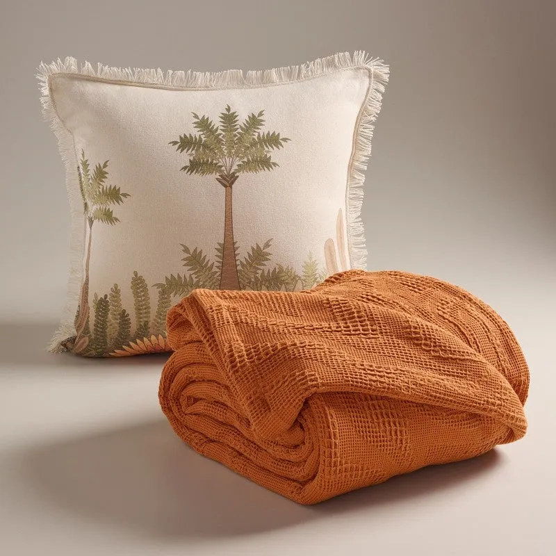 Solid Calm Cotton Bedcover (Orange) (350 Gsm) - Two Piece Set media 3