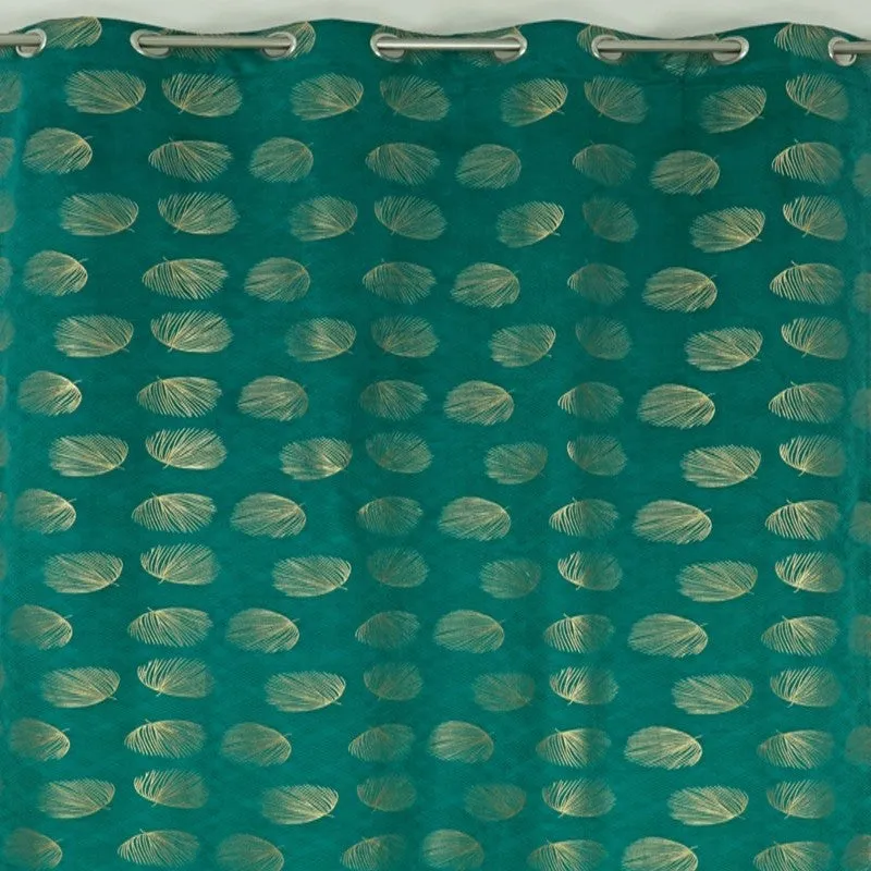 Glow Line Printed Velvet Curtain - Green,Gold media 4