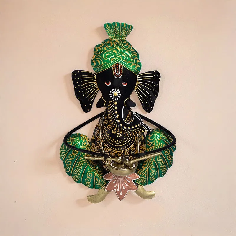 Ganesh Handcrafted Iron Wall Accent - Green media 6