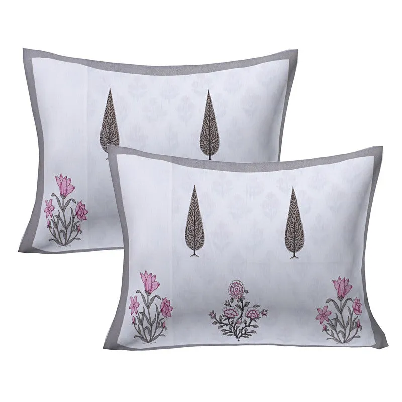 RiwaayatWhite Handblock Printed Cotton Bedsheet (Brown) - 400 TC media 5