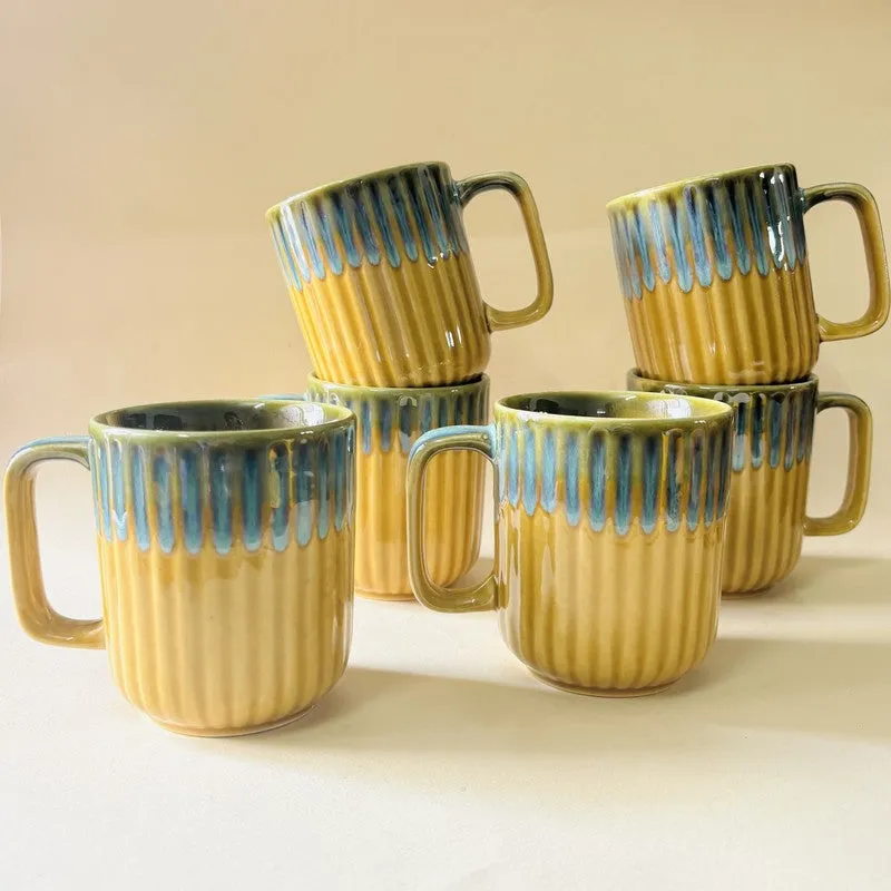 Ceramic Coffee Mug (Mustard,300 mL Each) - Set Of Six media 5
