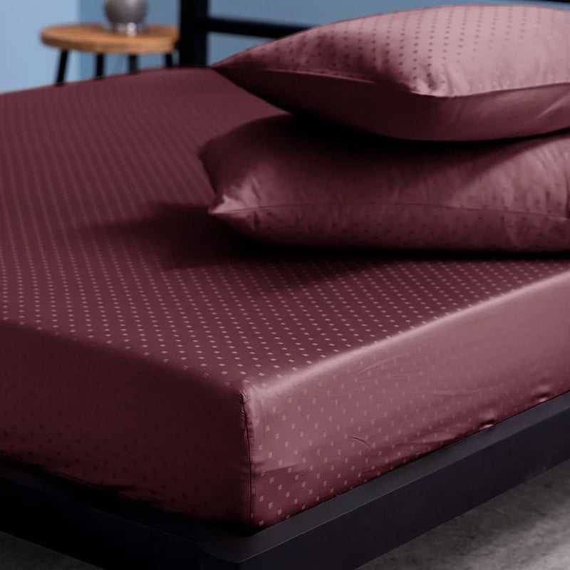 Swiss Dot Fitted Cotton Bedsheet (Merlot) - 500 TC media 7