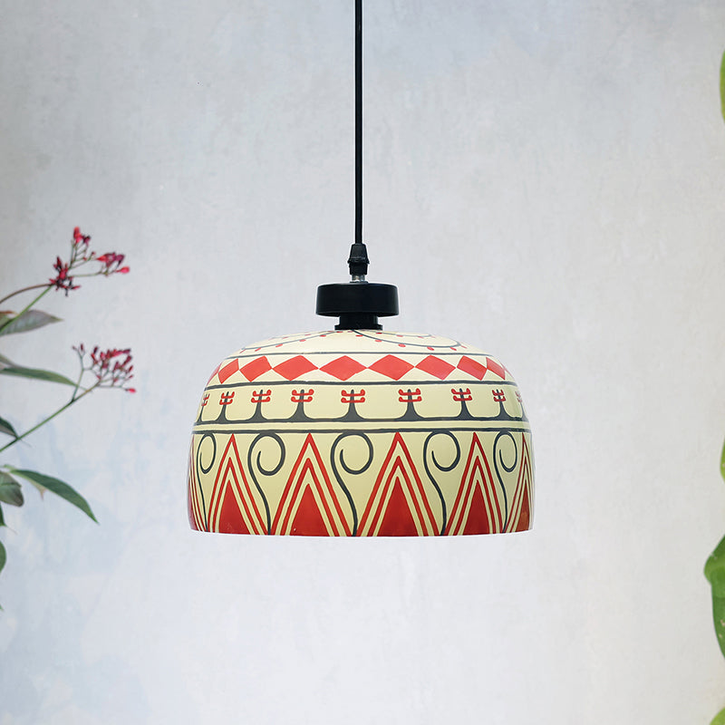 Tribal Echo Hand Painted Glass Hanging Lamp media 3