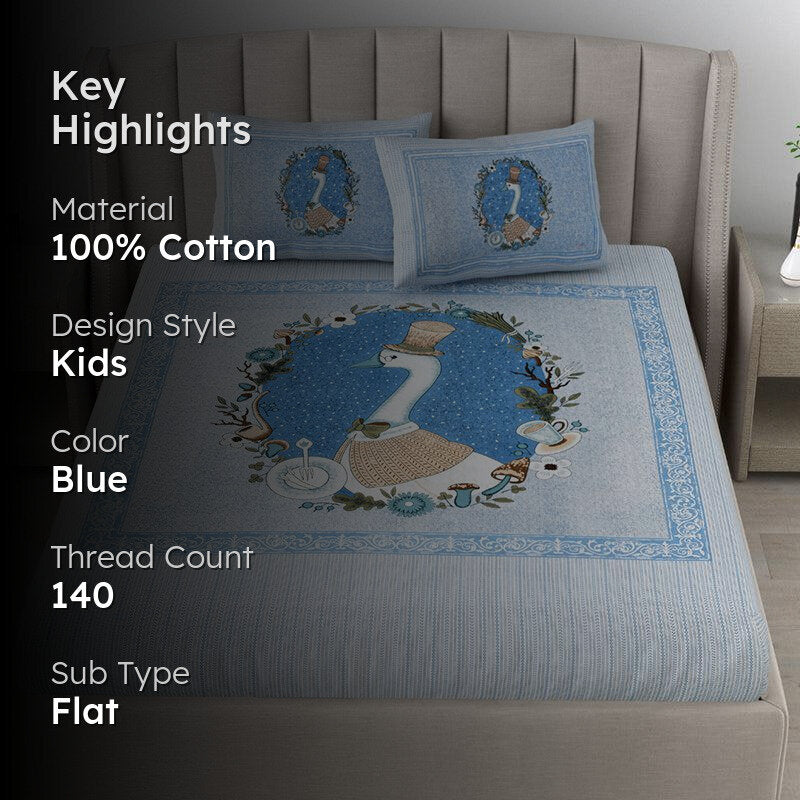 Panchatantra Pals Kids Cotton Bedsheet (Blue) - 140 TC media 2