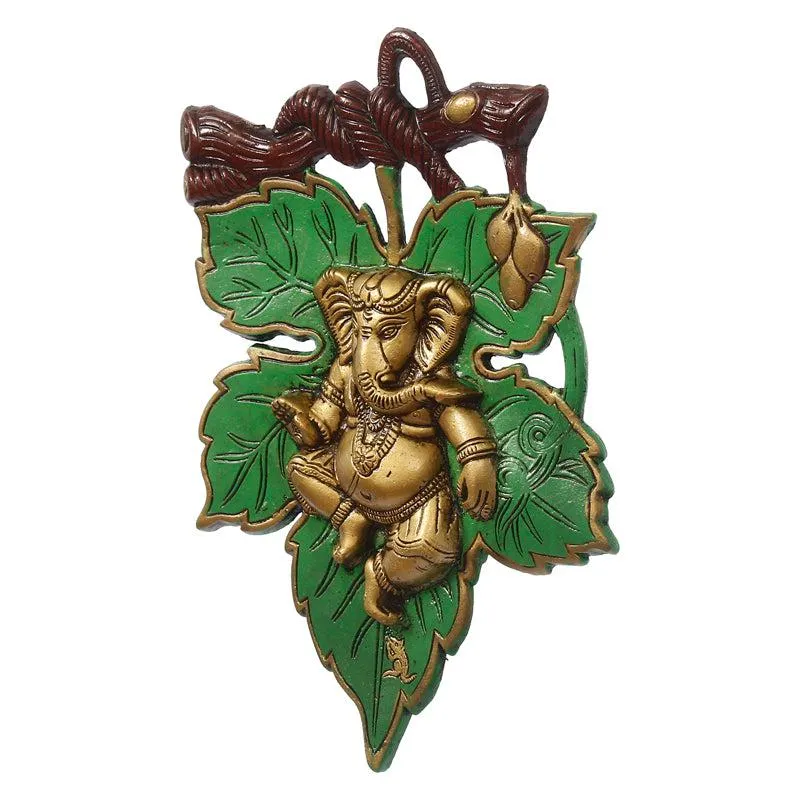 Balganesha Decorative Religious Metal Wall Accent - Green & Gold media 4