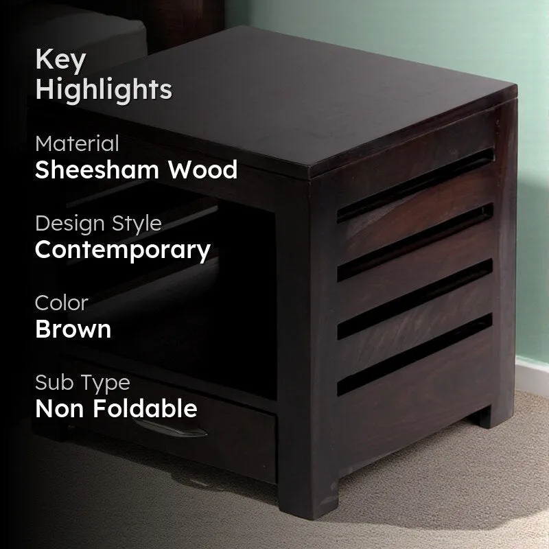 Sverix Sheesham Wooden Side & Bedside Table - Black media 2