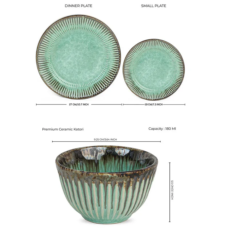Rustic Green Ceramic Dinner Set - 12 Piece Set media 7