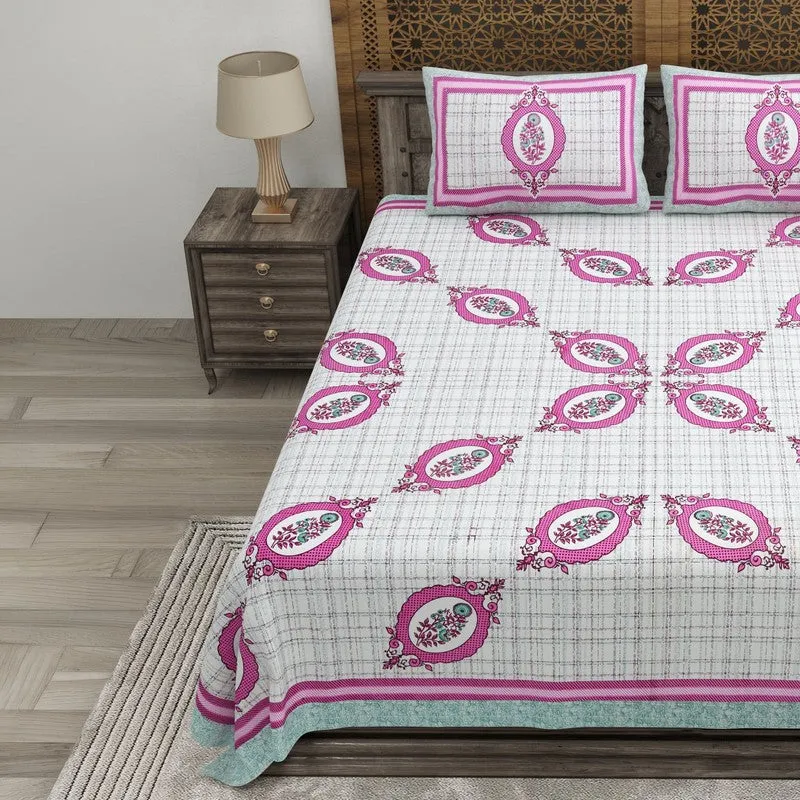 Royalza Cotton Bedsheet (Pink,Blue) - 240 TC media 3
