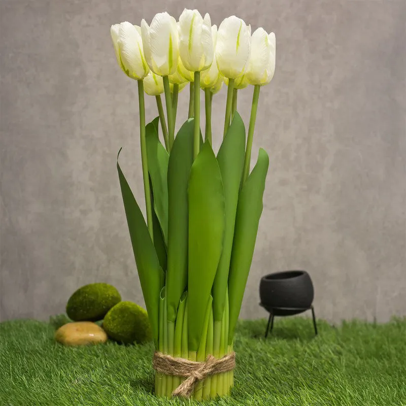 Artificial Tulip Flower Bunch Timeless Charm - White media 1