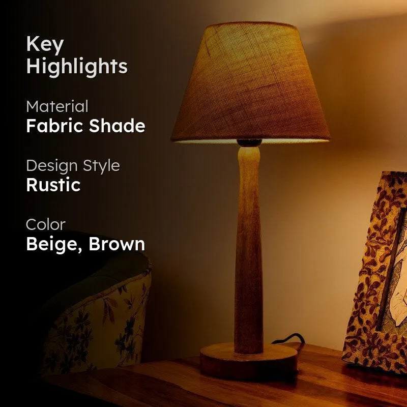Classic Chic Fabric Table Lamp With Wooden Stand - Beige,Brown media 2