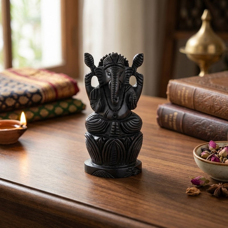 Lord Ganesh Devotional Ebony Wood Idol