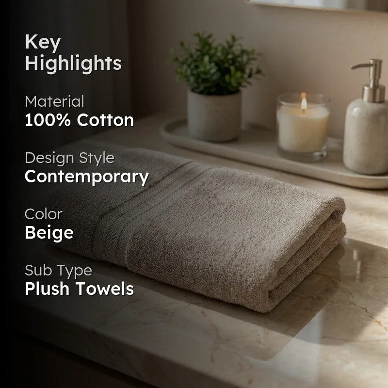 PlushAura Cotton Bath Towel (Beige) media 2