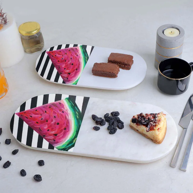 Ovelta Melon Printed (Marble,Brass) Marble Platter - Set of Two media 1