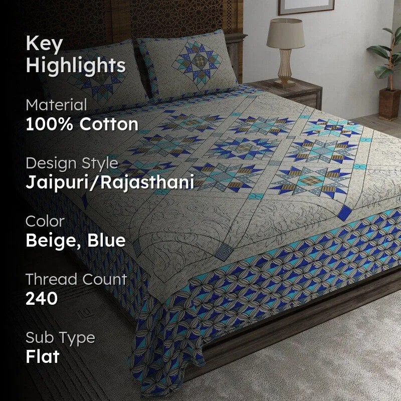 Nestar Cotton Bedsheet (Beige,Blue) - 240 TC media 2