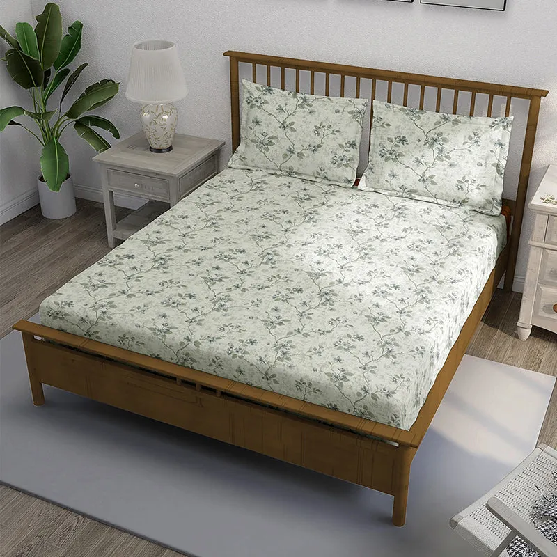 Swayam Hanami Floral Cotton Bedsheet (Blue) - 250 TC media 1
