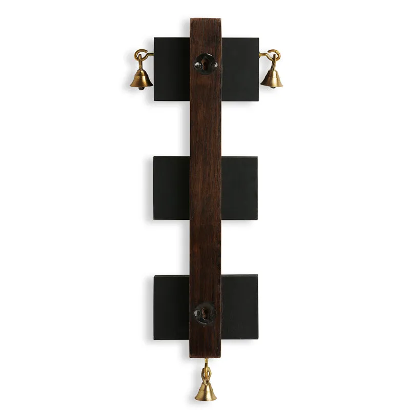 Back view showing the dark wooden wall-mount strip and rear support panels.