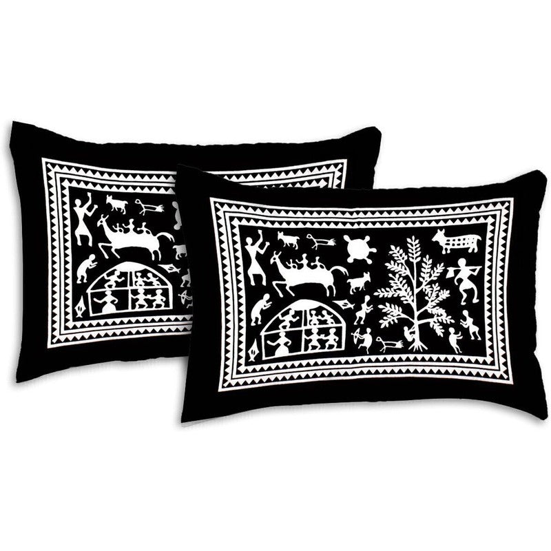 Warli Cotton Bedsheet (Black,White) - 240 TC media 4