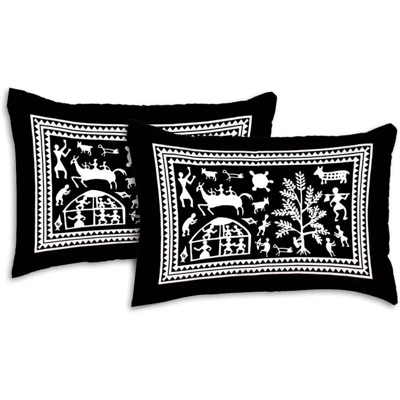 Warli Cotton Bedsheet (Black,White) - 240 TC media 4