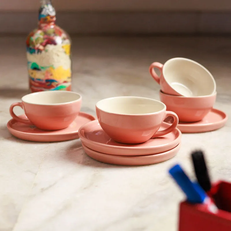Blush & Brew Cup & Saucer (Pink/240 mL Each) - Set of Four media 6