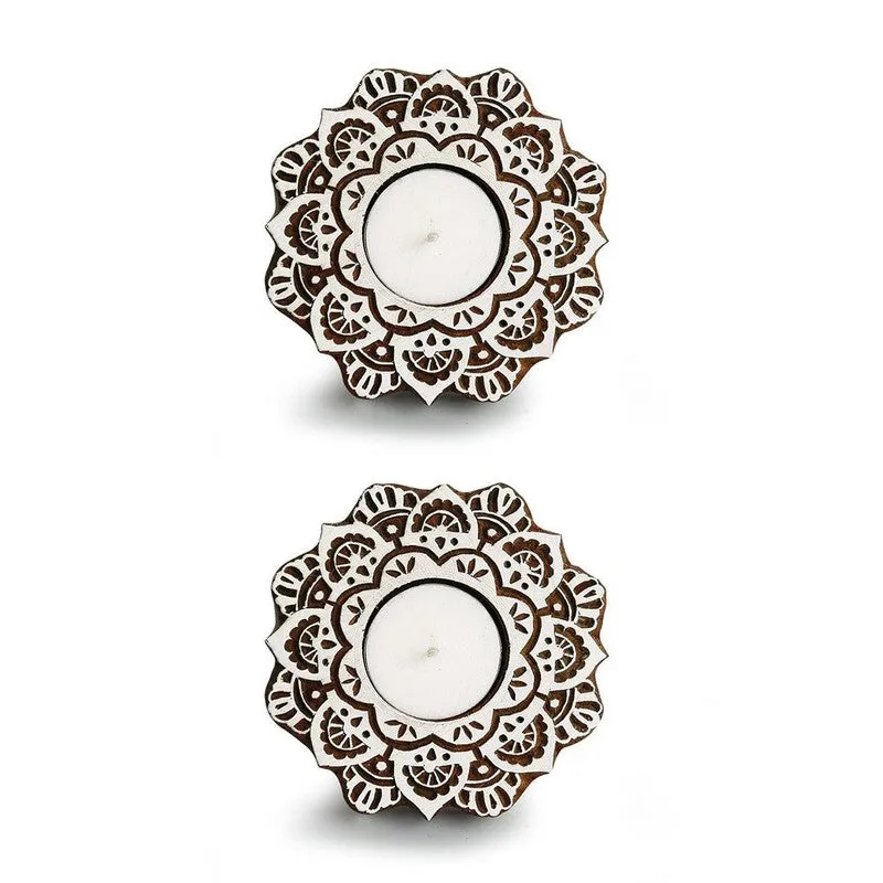 Flora Bright Hand Carved Tealight Candle Holder - Set Of Four media 7