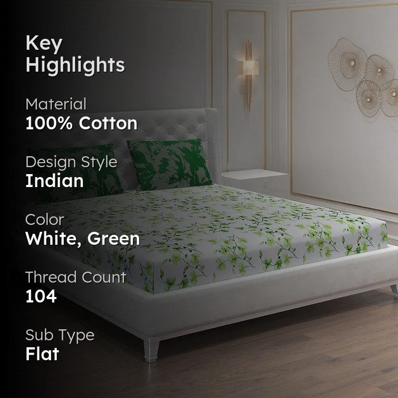 Monte Carlo Floraline Cotton Bedsheet (White,Green) - 104 TC media 2