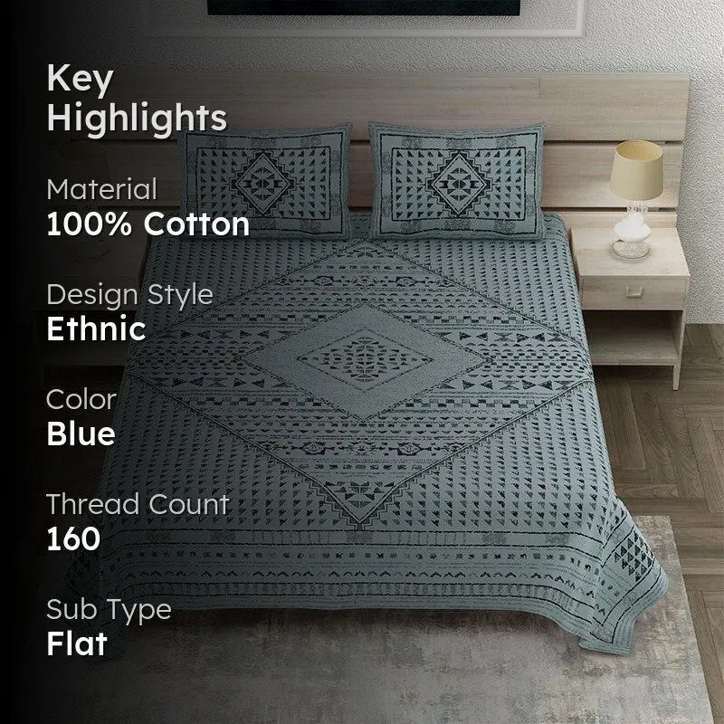Gemin Printed Cotton Bedsheet (Blue) - 160 TC media 2