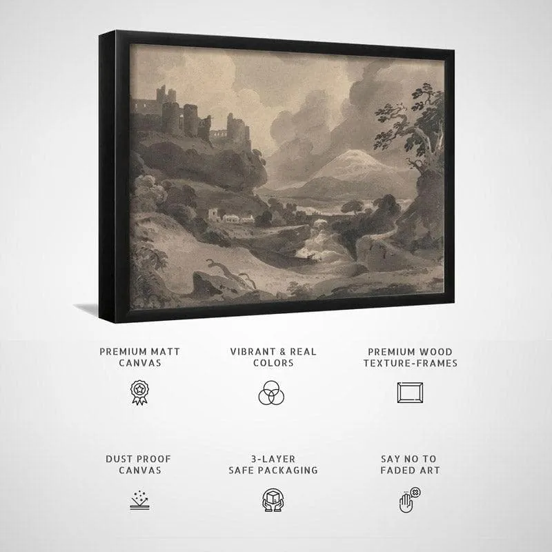 Mountain Landscape With Castle Ruins By John Varley - Black Frame Canvas Wall Painting - Black Frame media 6