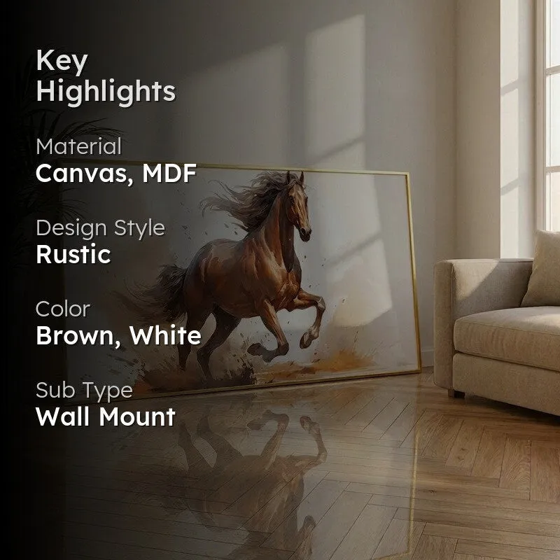 Golden Dusk Horse Canvas Wall Painting With Frame media 2