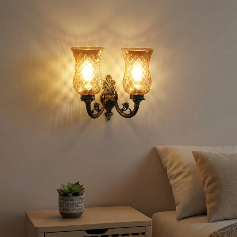 Honey Glow Dual Amber Antique Base Glass Wall Lamp