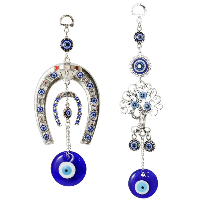 Tree Of Life & Horse Shoe Evil Eye Metal Wall Accent - Set Of Two media 6