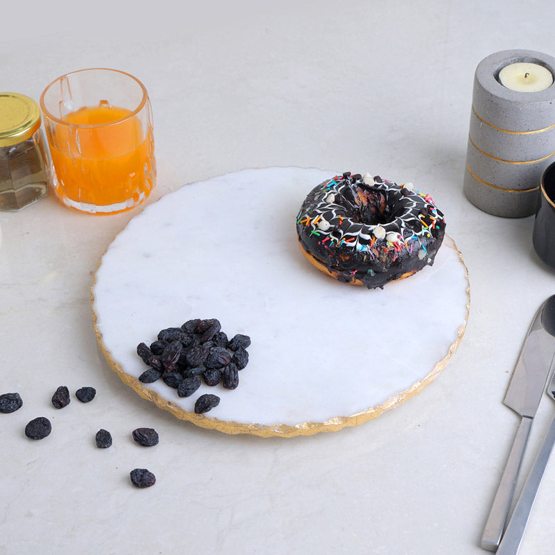 Serving Round Hand Crafted (Marble,Brass) Marble Platter