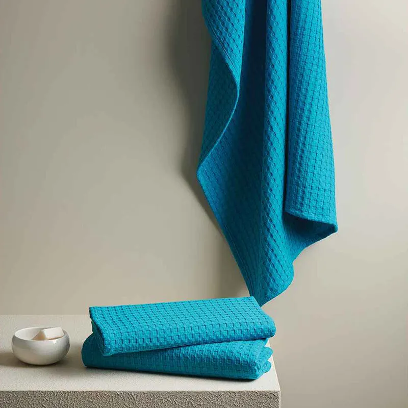 Haimi Textured Waffle Towel Combo (Blue) - Four Piece Set media 5