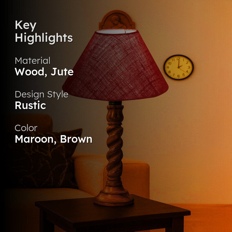 Elvane Aiven Wooden Table Lamp - Maroon media 2