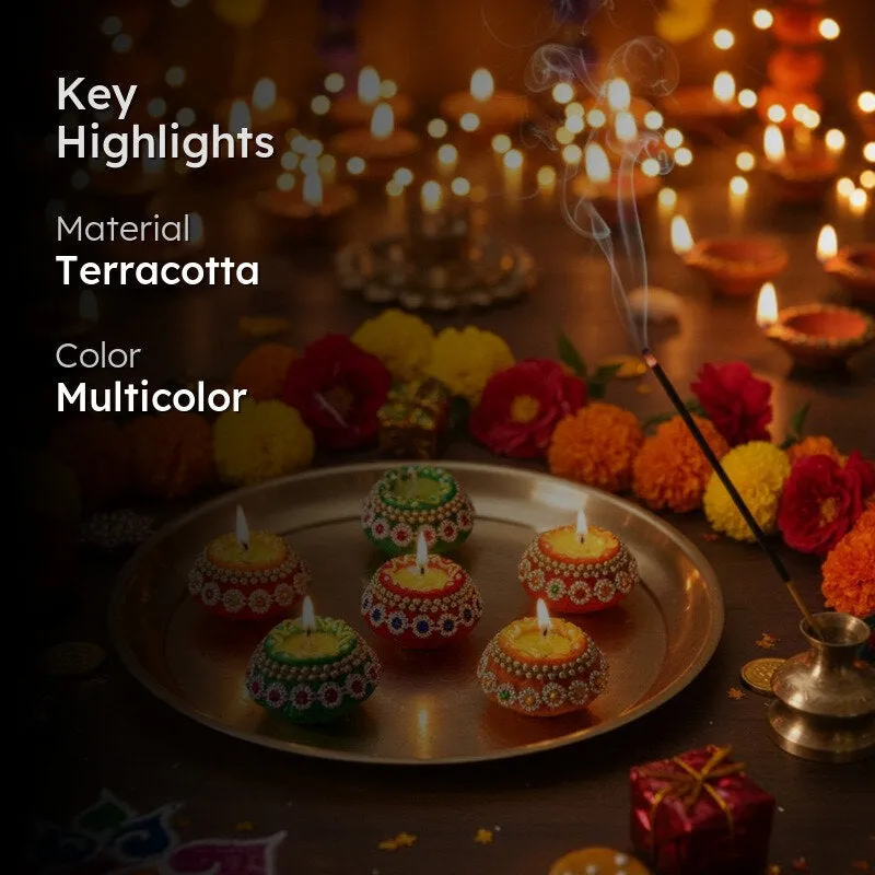 Glowmira Terracota Diyas - Set Of Six media 2